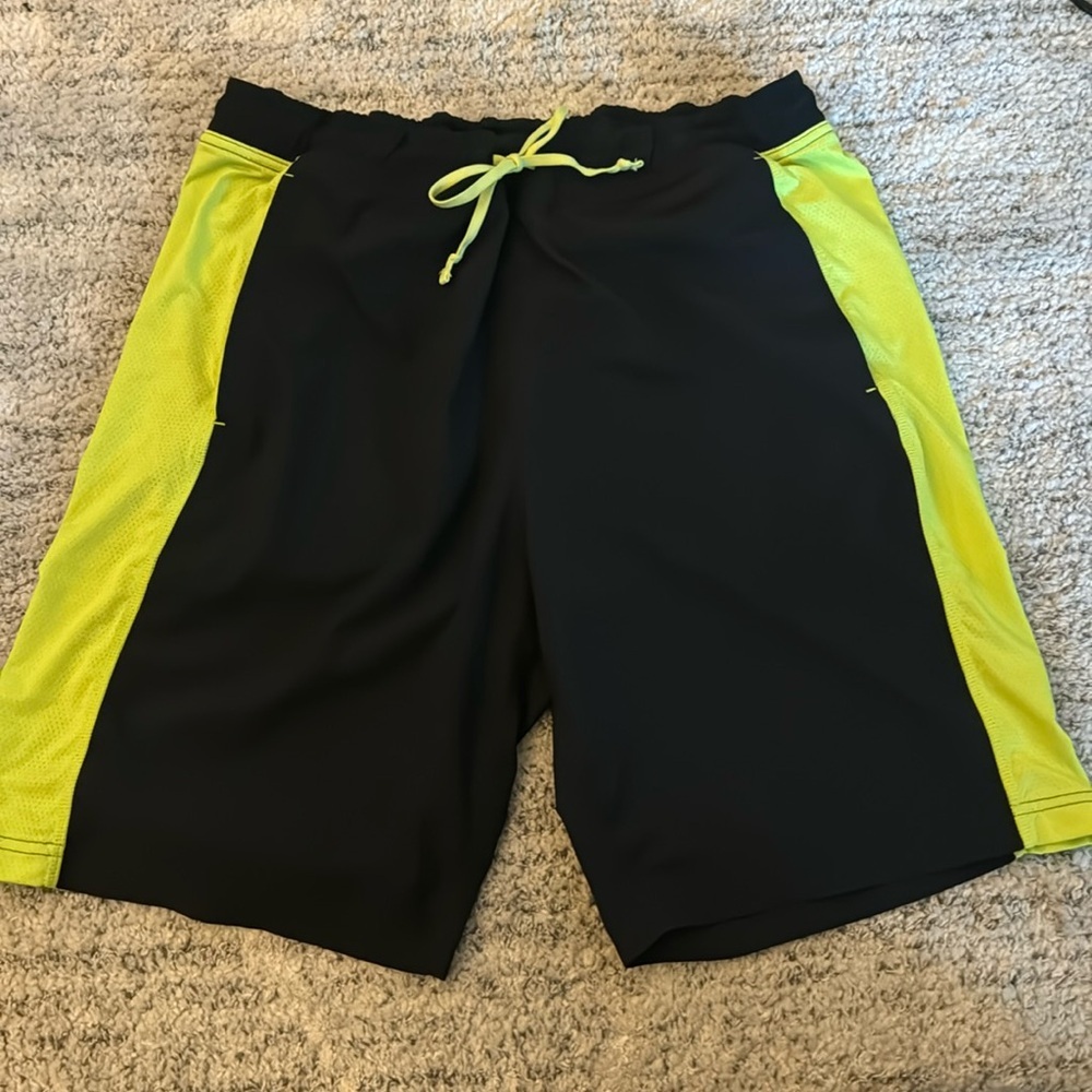 FL2 black & neon yellow green athletic shorts men’s sportswear elastic waist L​